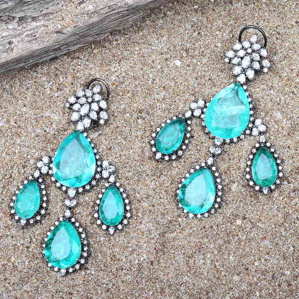 Akulya Jewels Dew Drop Emerald Doublet Danglers with Cubic Zirconia.