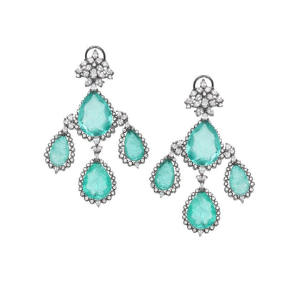 Akulya Jewels Dew Drop Emerald Doublet Danglers with Cubic Zirconia.
