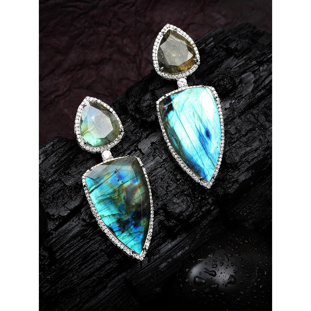Akulya Jewels Aqua Blue Mother-of-Pearls Doublet Danglers with Cubic Zirconia