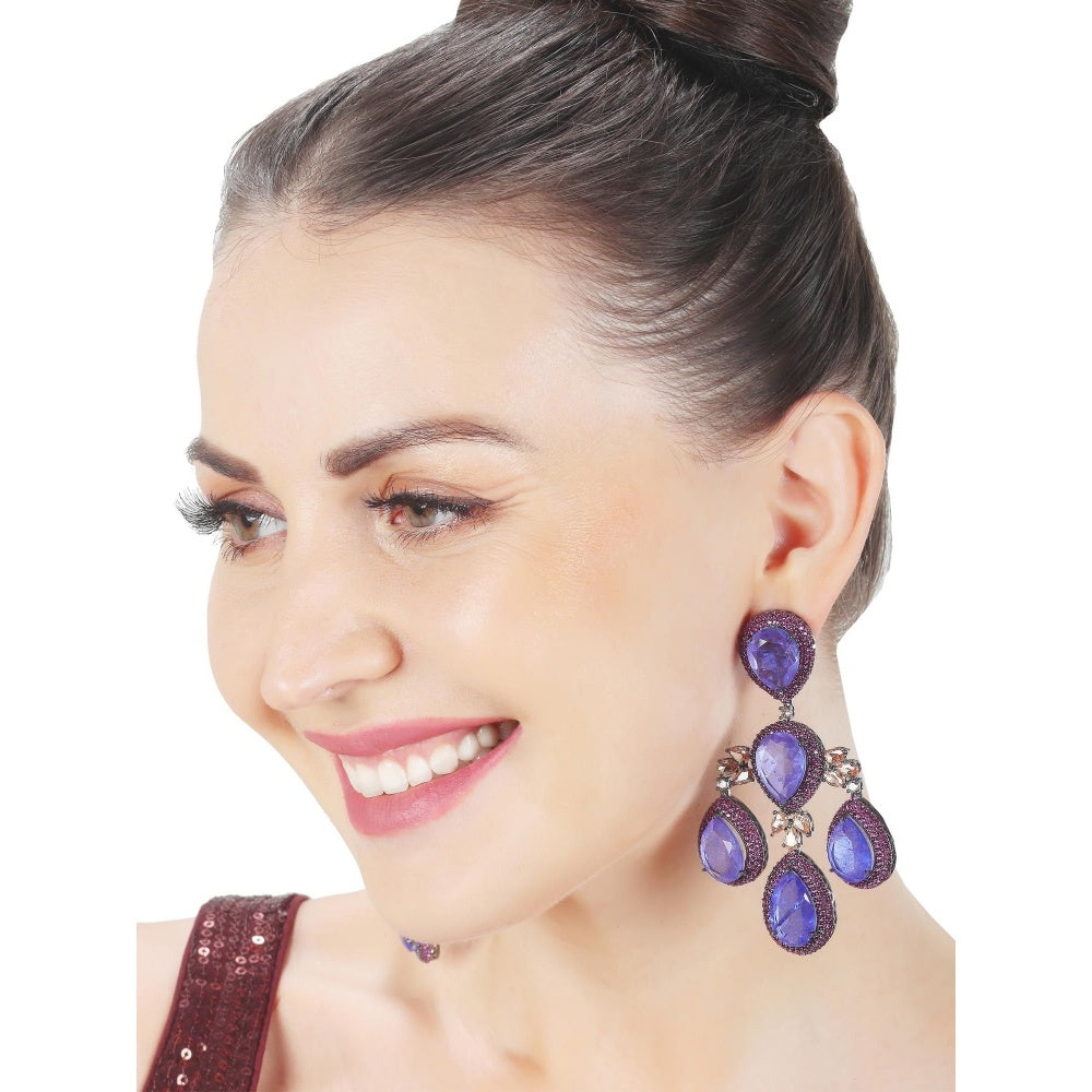 Akulya Jewels Amethyst Purple Doublet Chandelier Danglers with Pink Cubic Zirconia