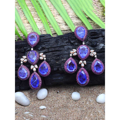 Akulya Jewels Amethyst Purple Doublet Chandelier Danglers with Pink Cubic Zirconia