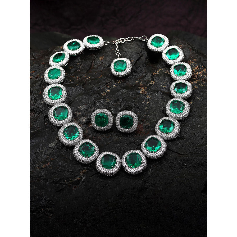 Akulya Jewels Pillow-Cut Emerald Green Doublet Necklace (Set of 2)