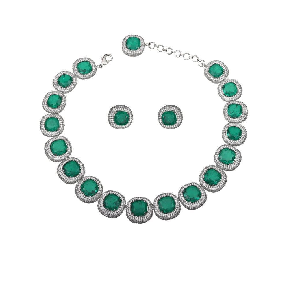 Akulya Jewels Pillow-Cut Emerald Green Doublet Necklace (Set of 2)
