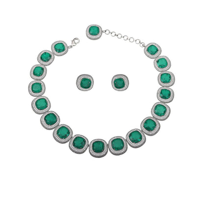 Akulya Jewels Pillow-Cut Emerald Green Doublet Necklace (Set of 2)