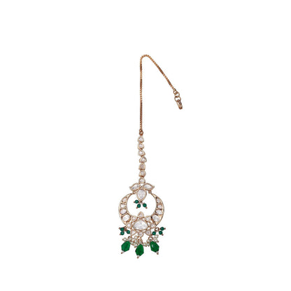 Akulya Jewels Kundan Polki Choker with Green Minakari Work and Beads (Set of 3)