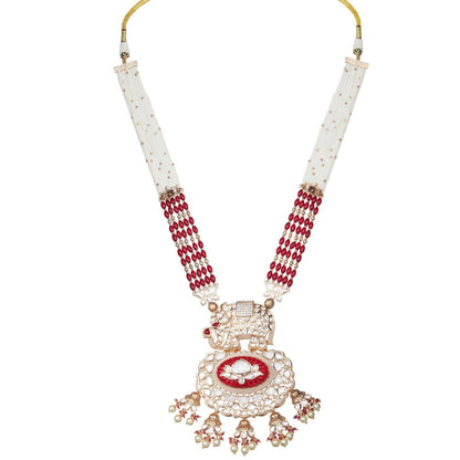 Akulya Jewels Red Kundan Polki Elephant Motif Jewellery (Set of 2)