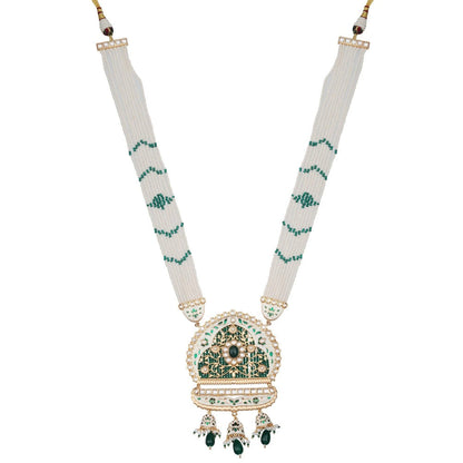 Akulya Jewels Emerald Green and White Kundan and Minakari Long Necklace (Set of 2)