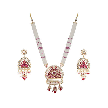 Akulya Jewels Ruby Red and White Kundan and Minakari Long Necklace (Set of 2)