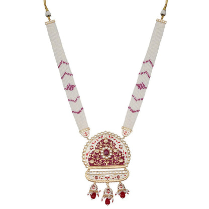 Akulya Jewels Ruby Red and White Kundan and Minakari Long Necklace (Set of 2)