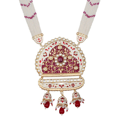 Akulya Jewels Ruby Red and White Kundan and Minakari Long Necklace (Set of 2)