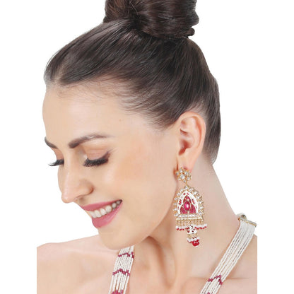 Akulya Jewels Ruby Red and White Kundan and Minakari Long Necklace (Set of 2)
