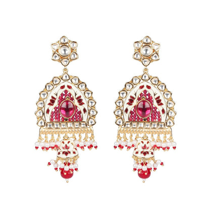 Akulya Jewels Ruby Red and White Kundan and Minakari Long Necklace (Set of 2)