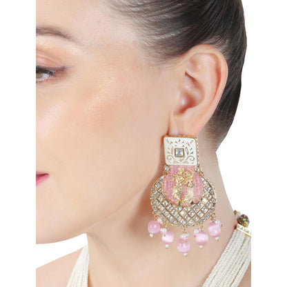Akulya Jewels Blush Pink Kundan and Minakari Radha Krishna Long Necklace (Set of 2)