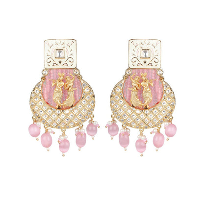 Akulya Jewels Blush Pink Kundan and Minakari Radha Krishna Long Necklace (Set of 2)