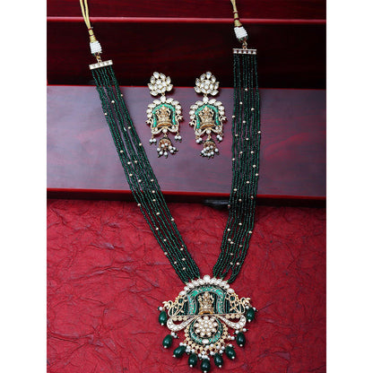 Akulya Jewels Lord Ganesha Kundan and Minakari Long Necklace with Beads (Set of 2)