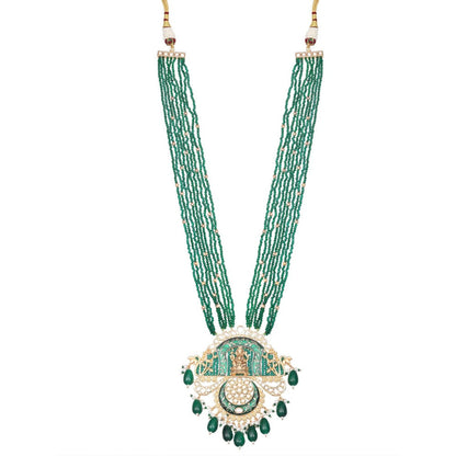 Akulya Jewels Lord Ganesha Kundan and Minakari Long Necklace with Beads (Set of 2)