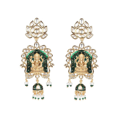 Akulya Jewels Lord Ganesha Kundan and Minakari Long Necklace with Beads (Set of 2)