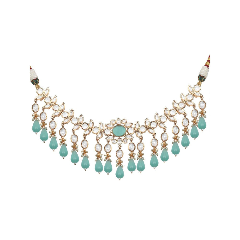 Akulya Jewels Kundan Necklace with Teal Colored Stones (Set of 2)