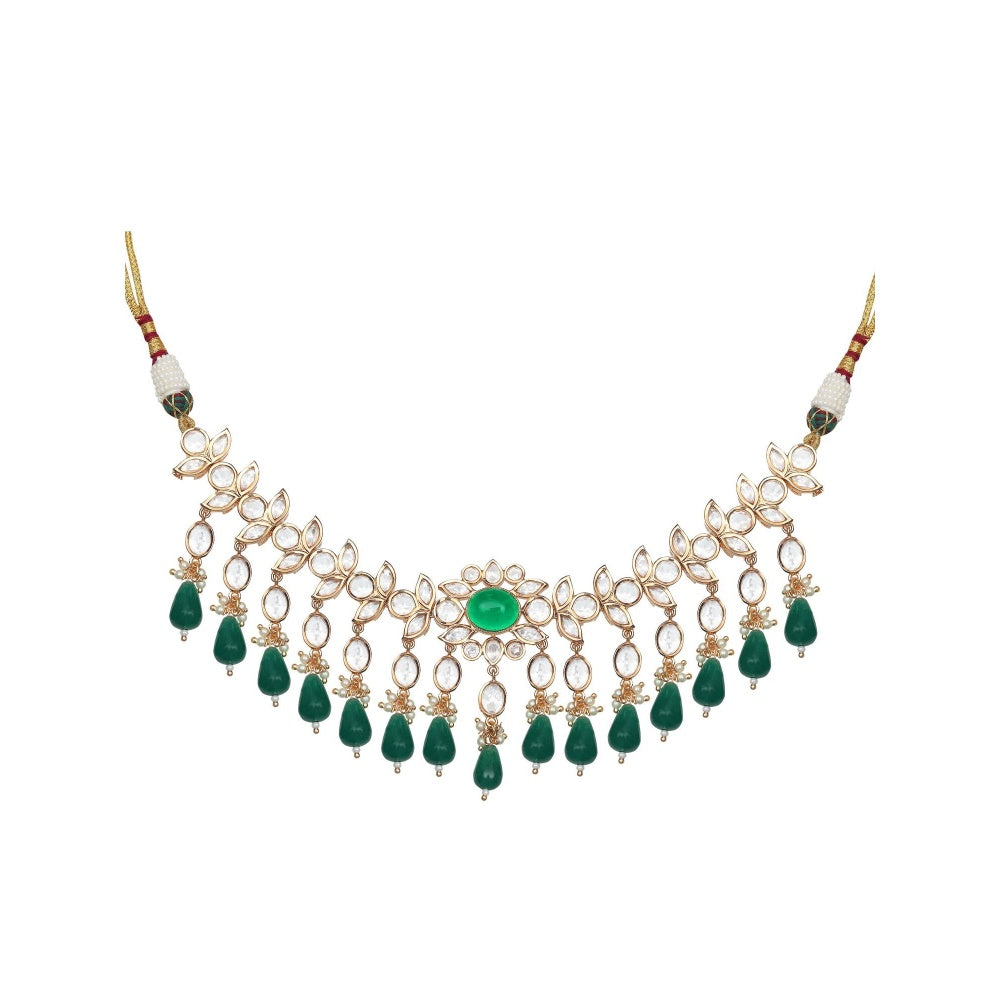Akulya Jewels Kundan Necklace with Emerald Green Stones (Set of 2)
