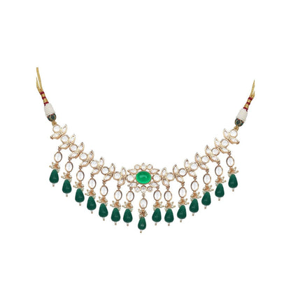 Akulya Jewels Kundan Necklace with Emerald Green Stones (Set of 2)