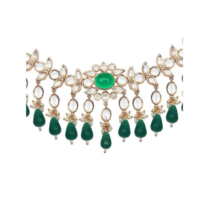 Akulya Jewels Kundan Necklace with Emerald Green Stones (Set of 2)