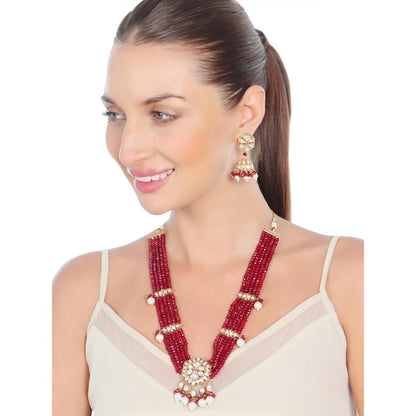 Akulya Jewels Ruby Red Polki Necklace (Set of 2)