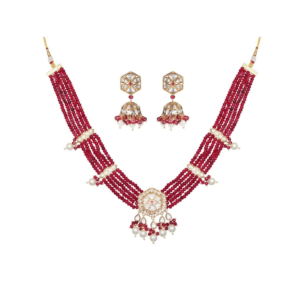Akulya Jewels Ruby Red Polki Necklace (Set of 2)