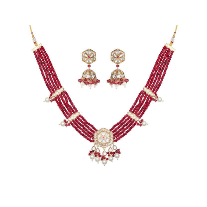 Akulya Jewels Ruby Red Polki Necklace (Set of 2)