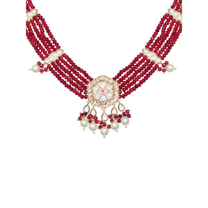 Akulya Jewels Ruby Red Polki Necklace (Set of 2)