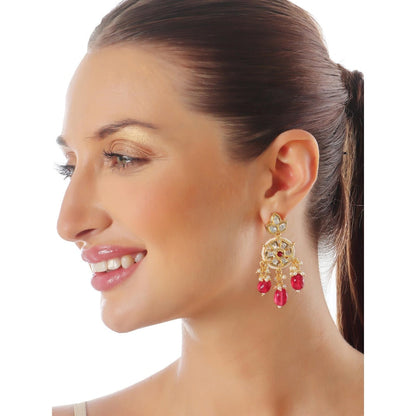 Akulya Jewels Kundan Choker with Red and White Beads (Set of 2)