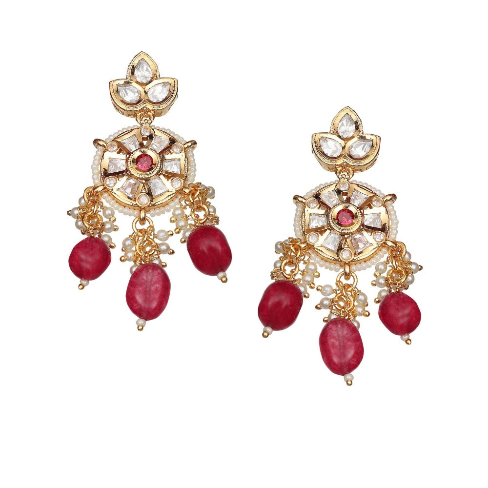 Akulya Jewels Kundan Choker with Red and White Beads (Set of 2)