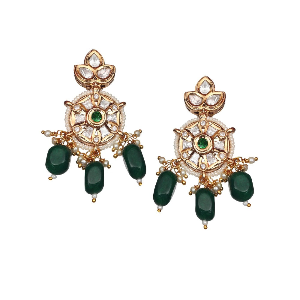 Akulya Jewels Kundan Choker with Green and White Beads (Set of 2)