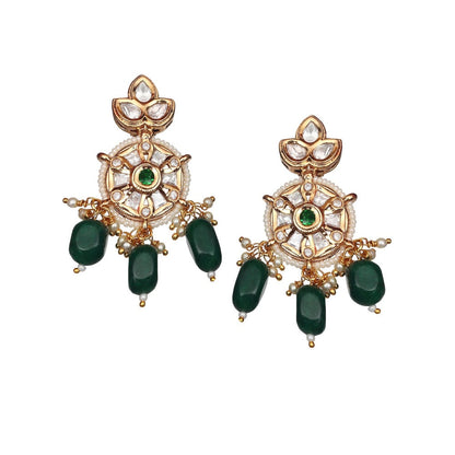 Akulya Jewels Kundan Choker with Green and White Beads (Set of 2)
