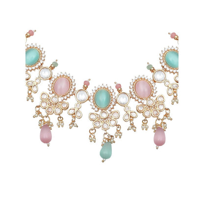 Akulya Jewels Blush Pink and Mint Kundan Necklace (Set of 2)