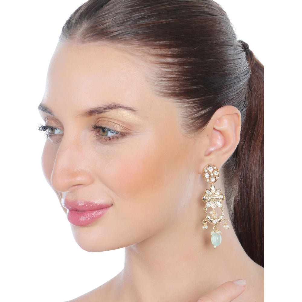 Akulya Jewels Kundan Necklace with Mint Green Beads (Set of 2)