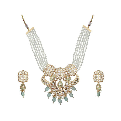 Akulya Jewels Mint Green Kundan Polki Necklace (Set of 2)