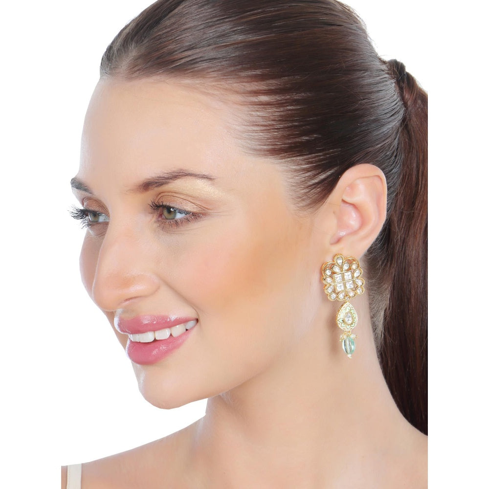 Akulya Jewels Mint Green Kundan Polki Necklace (Set of 2)