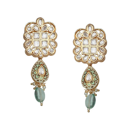 Akulya Jewels Mint Green Kundan Polki Necklace (Set of 2)