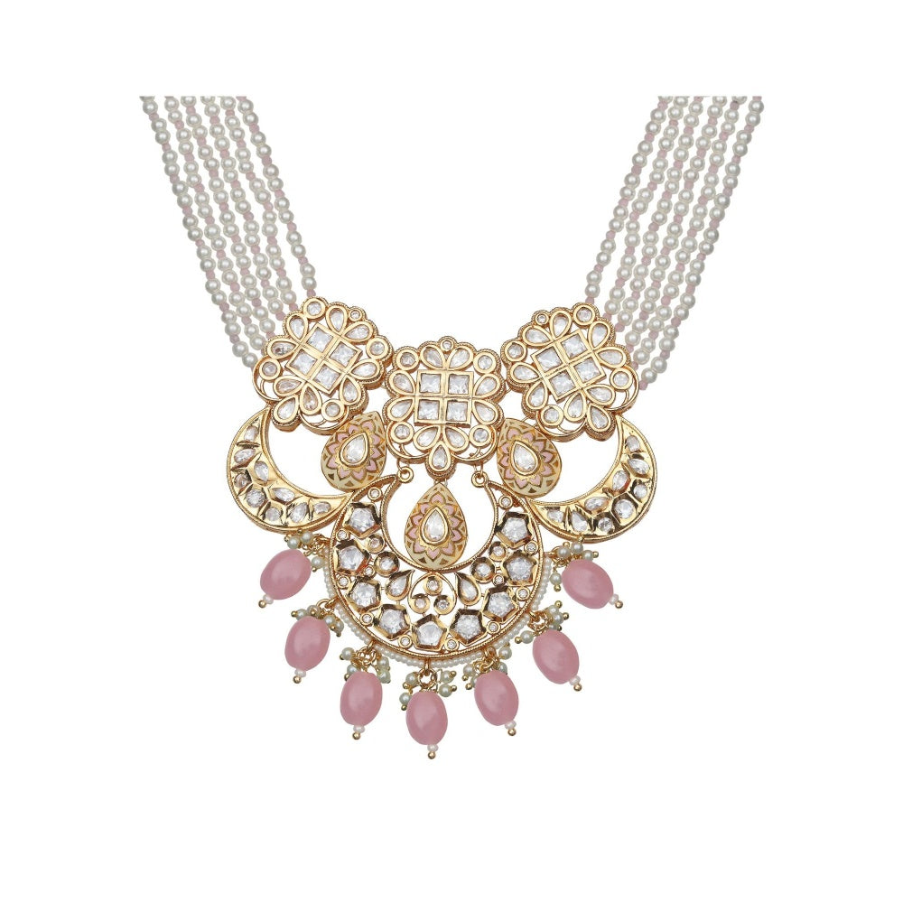 Akulya Jewels Blush Pink Kundan Polki Necklace (Set of 2)