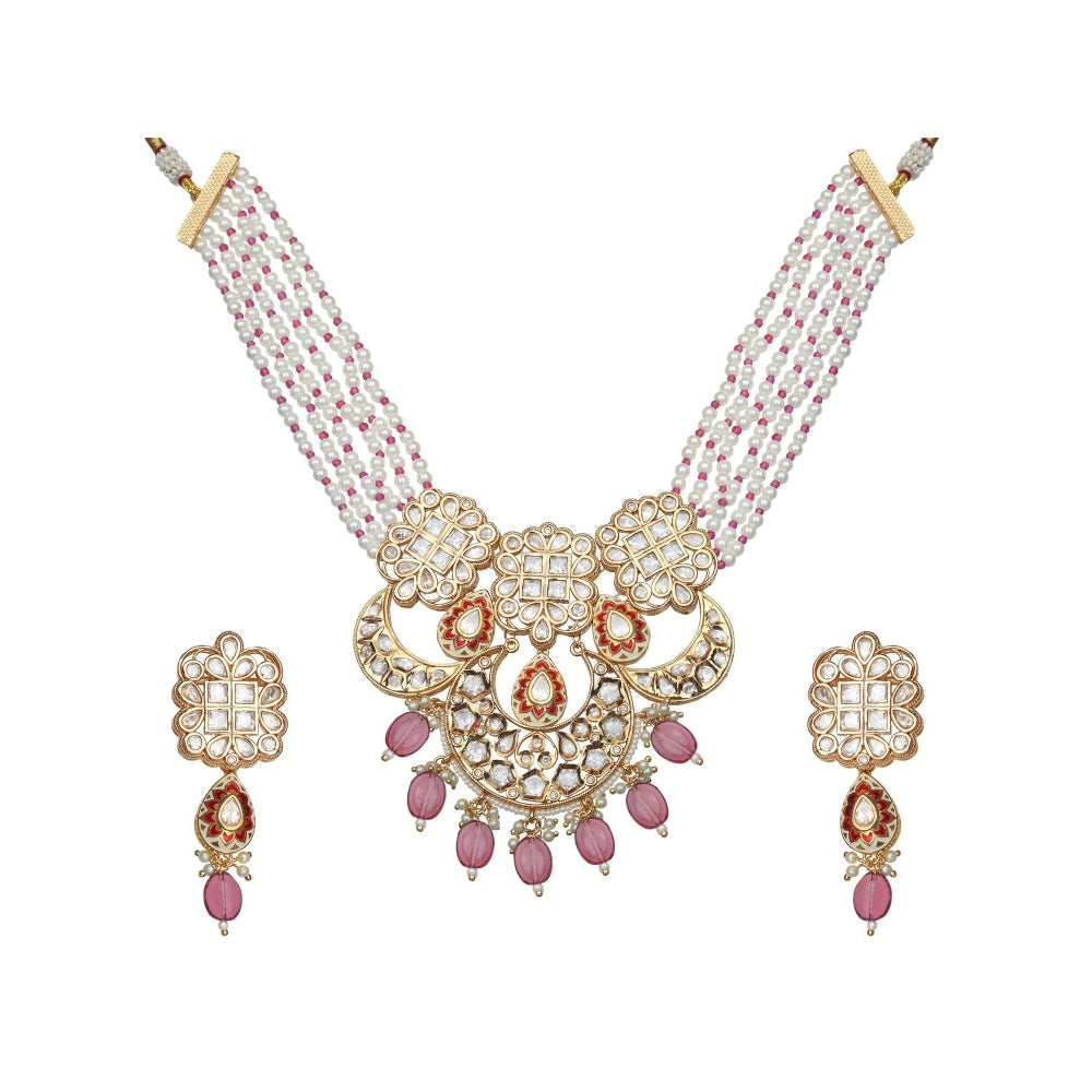 Akulya Jewels Ruby Minakari Kundan Necklace (Set of 2)