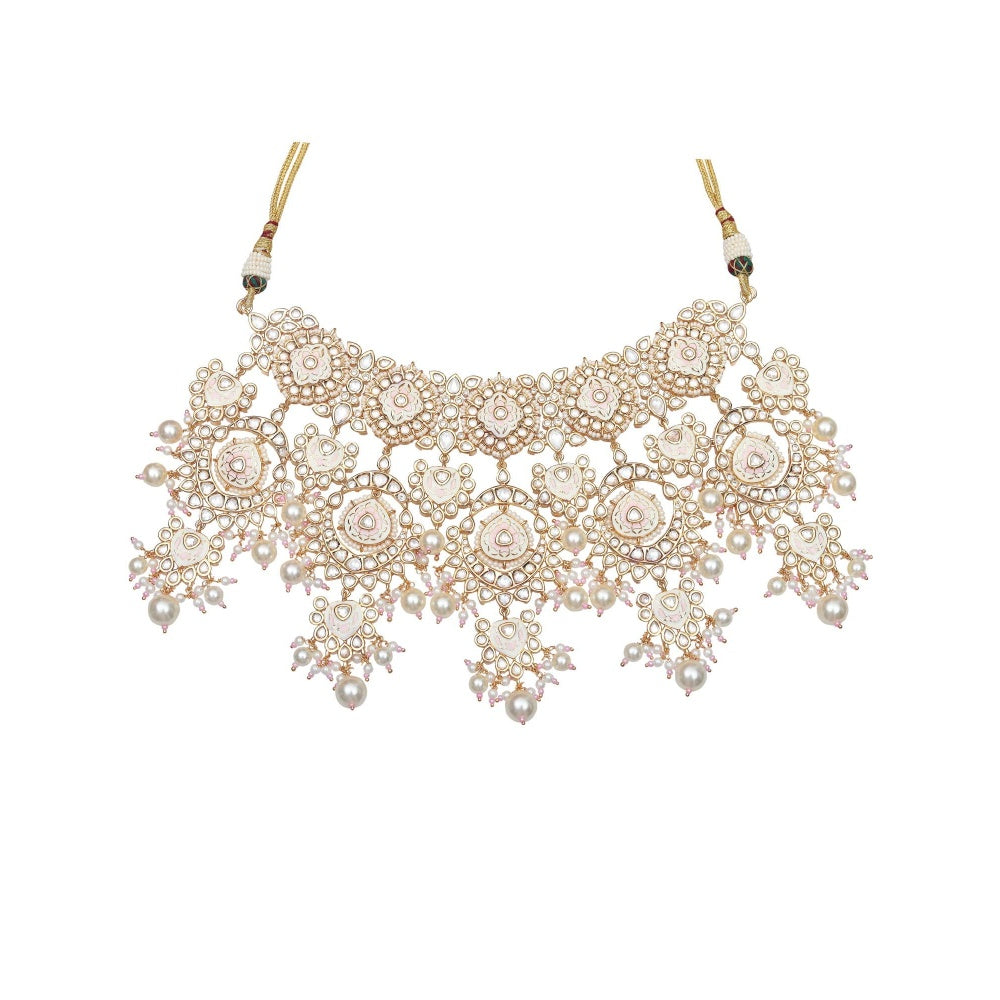 Akulya Jewels White Bridal Minakari Kundan Choker (Set of 3)