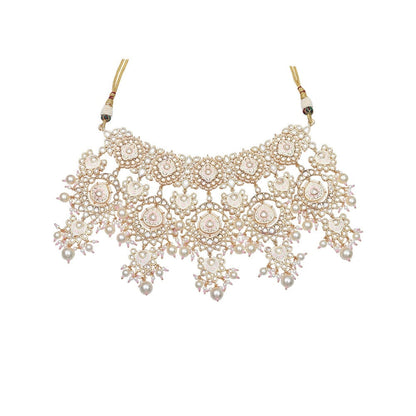 Akulya Jewels White Bridal Minakari Kundan Choker (Set of 3)