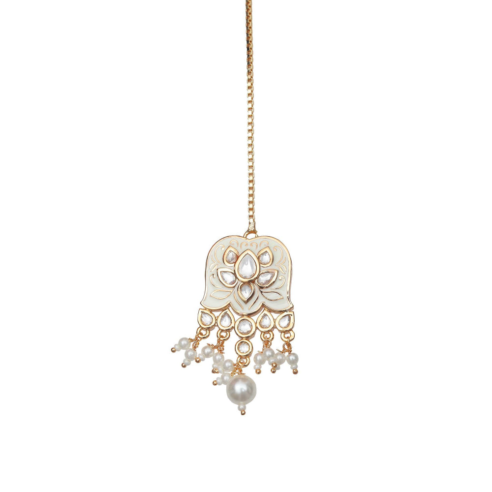 Akulya Jewels White Minakari Kundan Choker (Set of 3)