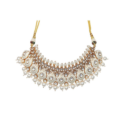 Akulya Jewels White Minakari Kundan Pearl Choker (Set of 3)