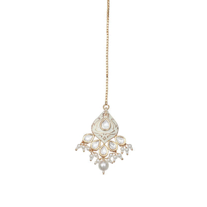 Akulya Jewels White Minakari Kundan Pearl Choker (Set of 3)