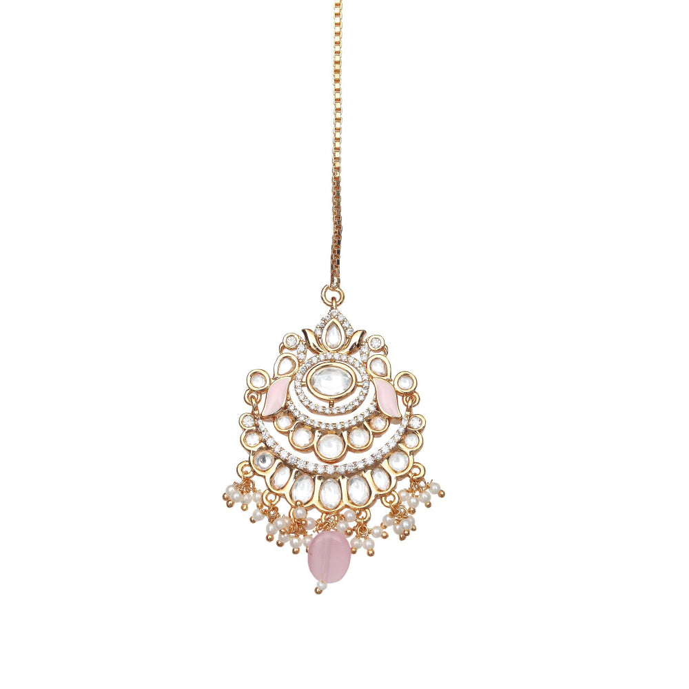Akulya Jewels Blush Pink Minakari Kundan Choker (Set of 3)