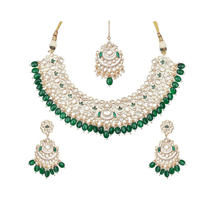Akulya Jewels Emerald Green Minakari Kundan Choker (Set of 3)
