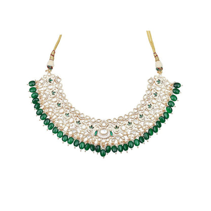Akulya Jewels Emerald Green Minakari Kundan Choker (Set of 3)