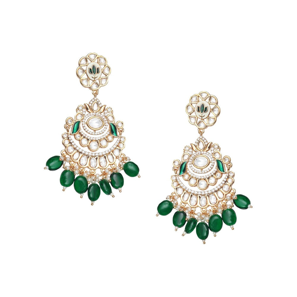 Akulya Jewels Emerald Green Minakari Kundan Choker (Set of 3)