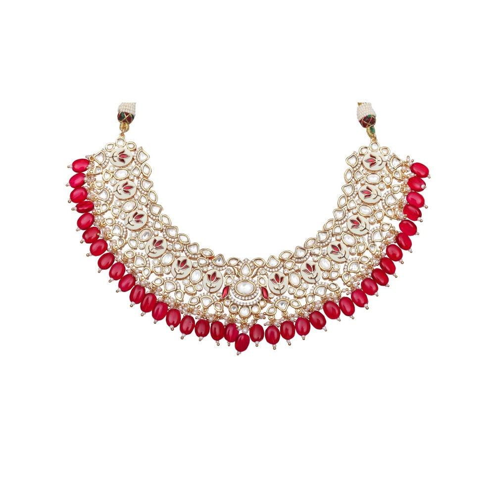 Akulya Jewels Vibrant Red Minakari Kundan Choker (Set of 3)